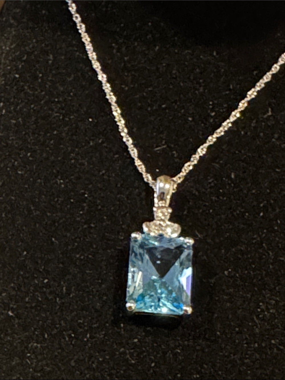 Zales 10KWG Blue Rectangular Crystal Pendant Necklace - Picture 2 of 3